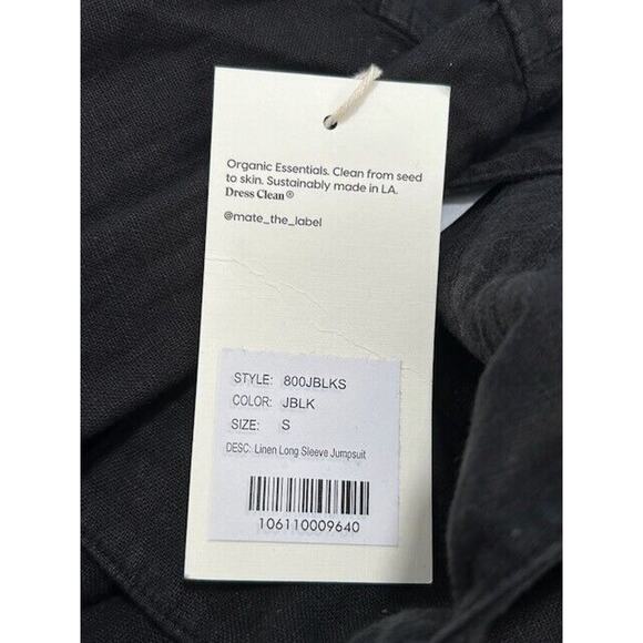 Mate The Label Linen Jumpsuit Long Sleeves Button Front Pockets Black Small NEW - Picture 9 of 9